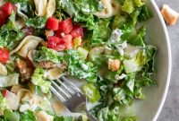 Creamy Tortellini Caesar Salad with Crispy Croutons