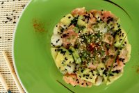 Salmon and Avocado Salad with Lychee Sesame Dressing