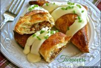 Corned Beef Hash Turnovers with Whole Grain Mustard & White Cheddar Sauce