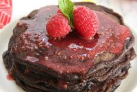 Dark Chocolate Pancakes with Fresh Raspberry Sauce