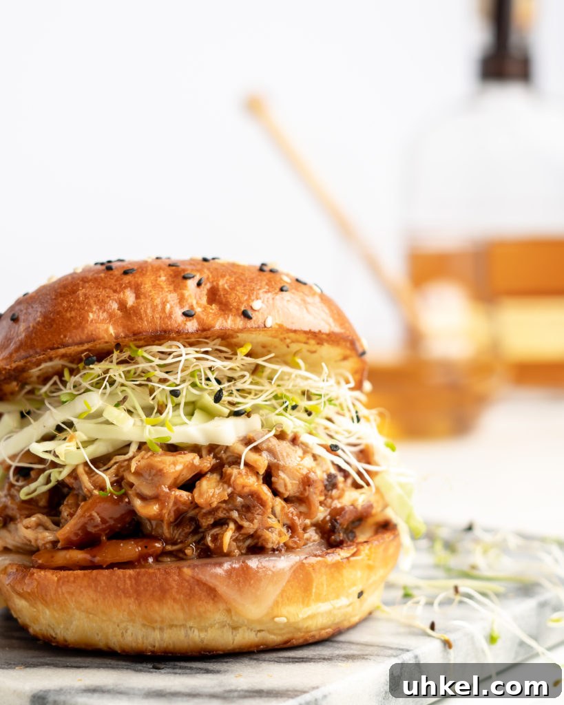 Slow Cooker BBQ Pulled Chicken Sandwich Recipe 2 Slow cooker BBQ pulled chicken sandwich