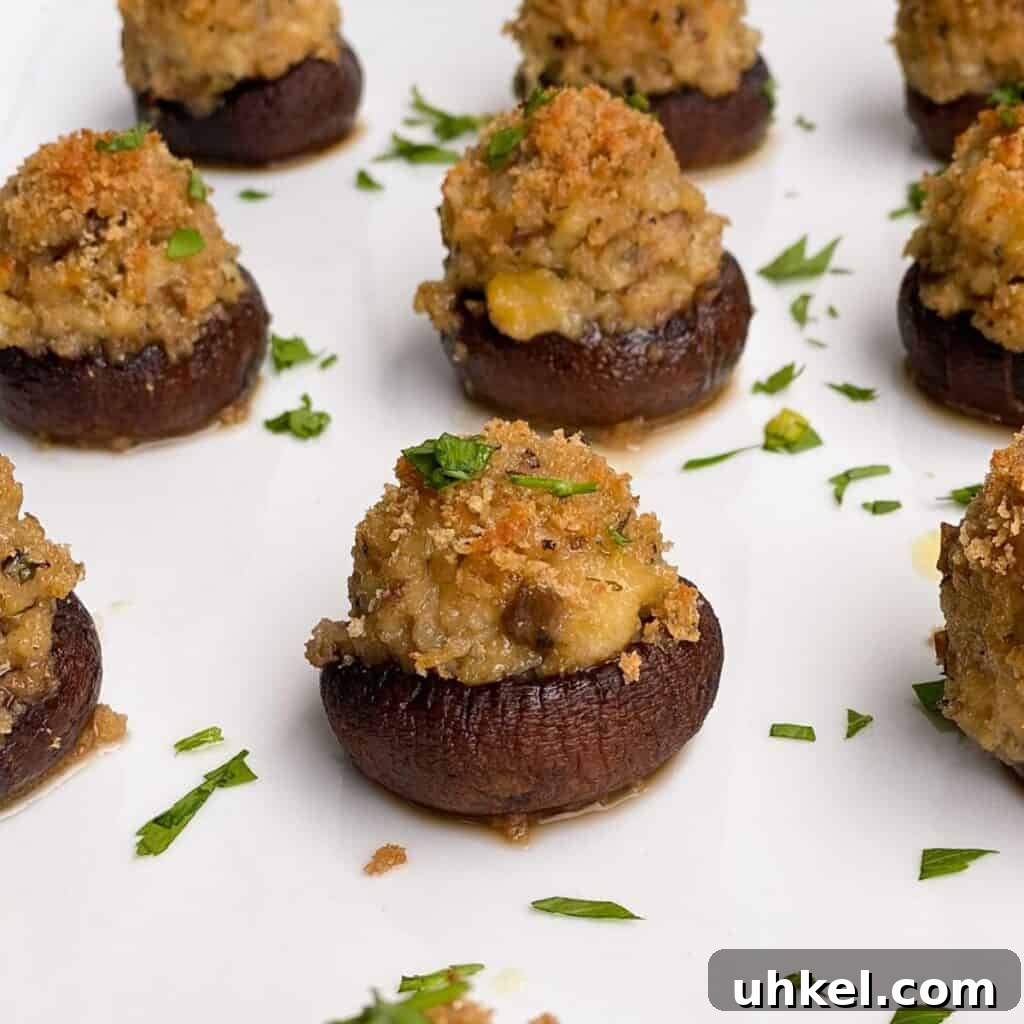 97 Crowd-Pleasing Appetizer Ideas for Parties and Gatherings 3 clam stuffed mini mushrooms on a white plate