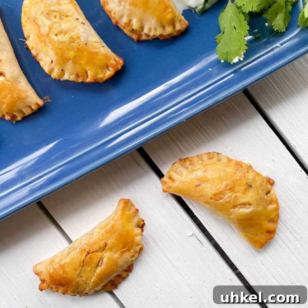 97 Crowd-Pleasing Appetizer Ideas for Parties and Gatherings 5 empanadas appetizer on a blue plate and white table
