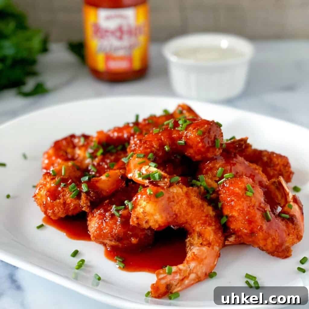 97 Crowd-Pleasing Appetizer Ideas for Parties and Gatherings 9 air fryer breaded buffalo shrimp on a plate.