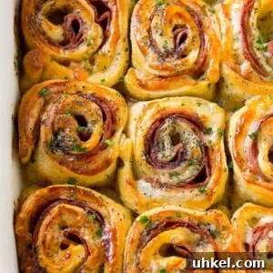 Ham and cheese pinwheels are an easy savory party snack.