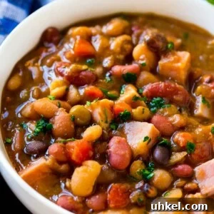 This ham bone soup is loaded with beans and veggies and is the perfect way to use up leftover ham!
