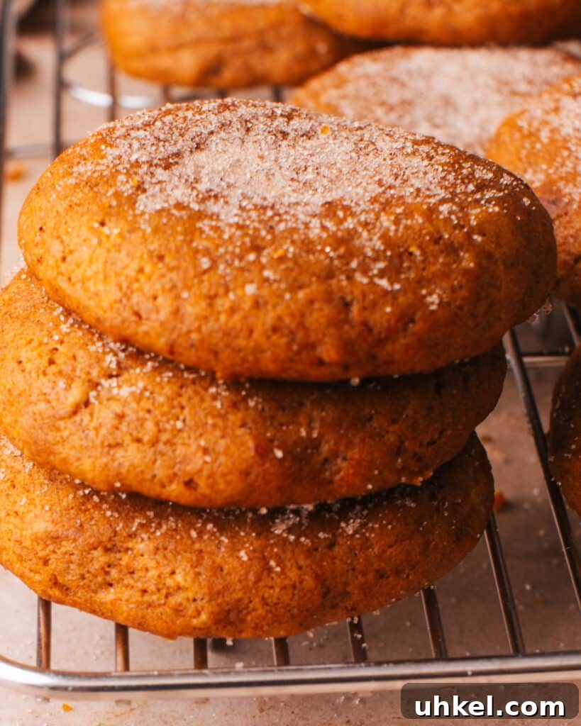 A stack of soft pumpkin cookies.