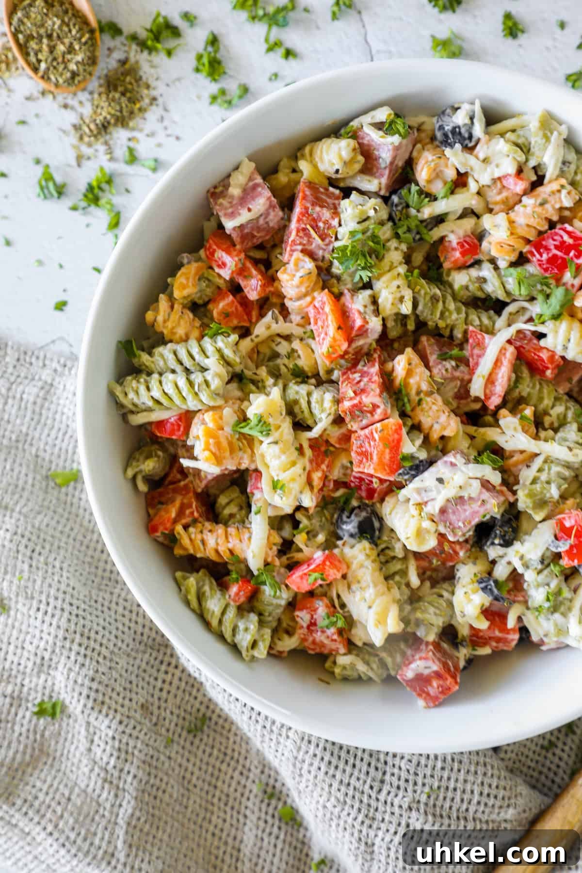 Creamy Italian Pasta Salad Recipe with Zesty Dressing and Veggies 7 img 113557 6