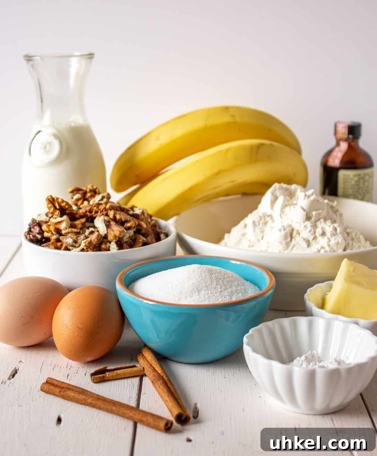 Moist Banana Walnut Muffins with Cinnamon Streusel 3 Ingredients for making banana nut muffins.