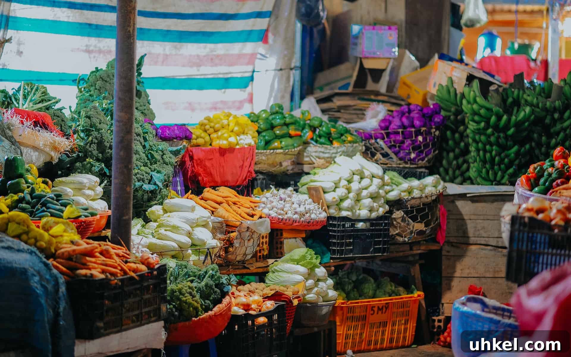 What Is a Farmers Market? Tips for Your First Visit 2 a stall of vegetables in baskets for sale