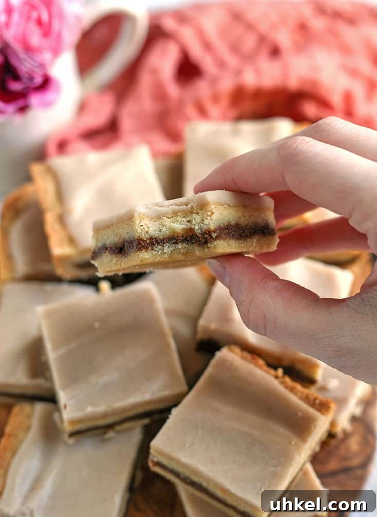 Paleo Vegan Brown Sugar Pop-Tart Bars Recipe 5 a hand holding vegan pop tarts with a bite taken out