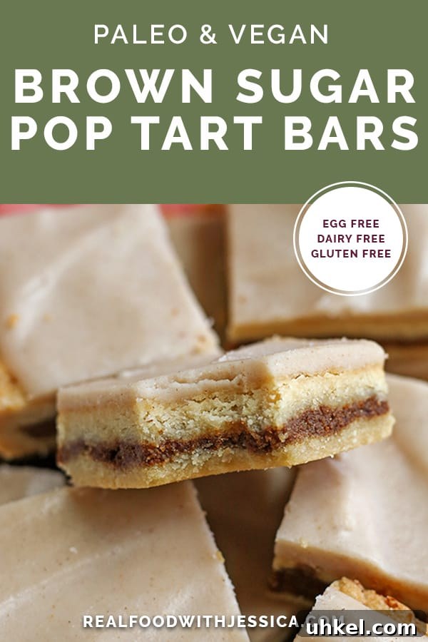 Paleo Vegan Brown Sugar Pop-Tart Bars Recipe 8 paleo brown sugar pop tarts with text