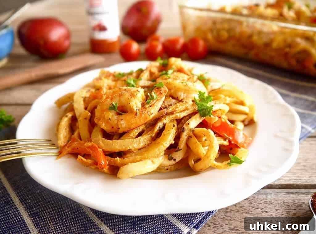 Cajun Shrimp and Spiralized Potato Casserole { Paleo, Whole30} | Perchance to Cook, www.perchancetocook.com