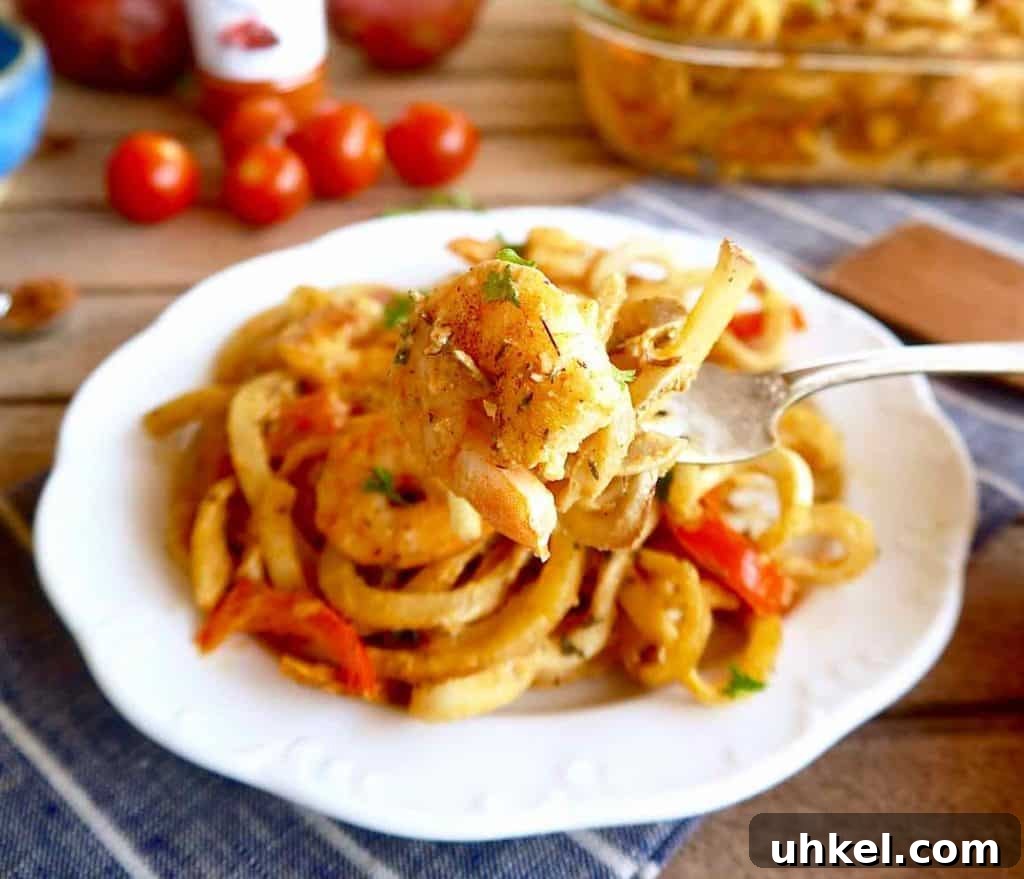 Cajun Shrimp and Spiralized Potato Casserole { Paleo, Whole30} | Perchance to Cook, www.perchancetocook.com