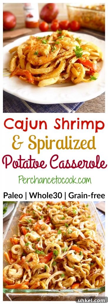 Cajun Shrimp and Spiralized Potato Casserole { Paleo, Whole30} | Perchance to Cook, www.perchancetocook.com