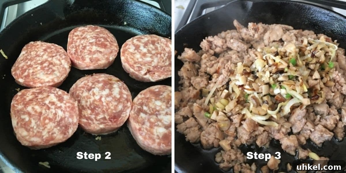 Gluten-Free Stuffed Mushrooms with Savory Herb Filling 3 Stuffed mushroom steps 2 and 3 photos.