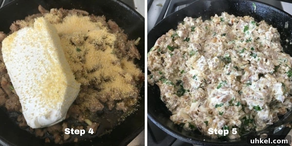 Gluten-Free Stuffed Mushrooms with Savory Herb Filling 4 Mushrooms steps 4 and 5 photos.