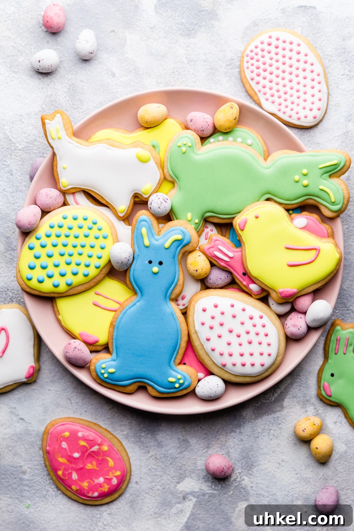 Easter Sugar Cookie Recipe with Simple Decorating Ideas 12 overhead shot of sugar cookies with icing on a plate