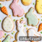 Easter Sugar Cookie Recipe with Simple Decorating Ideas 14 overhead close up of cookies in shapes of bunnies and eggs