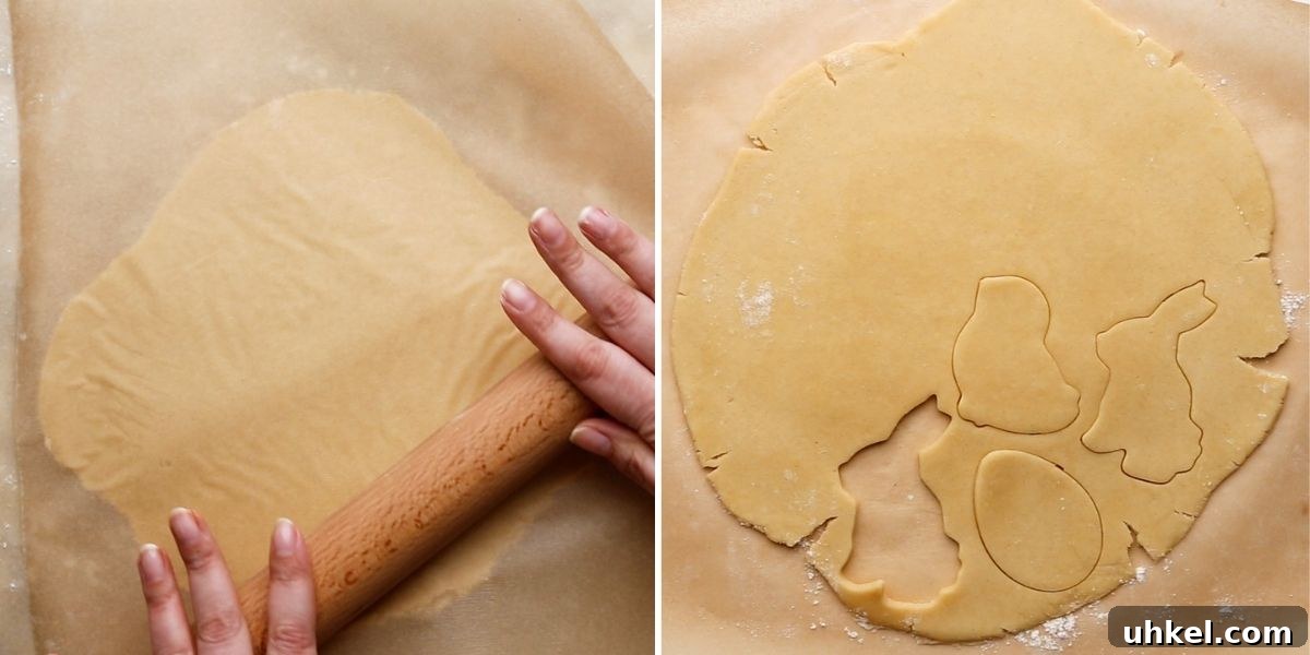 Easter Sugar Cookie Recipe with Simple Decorating Ideas 5 process shots showing how to roll and cut sugar cookies