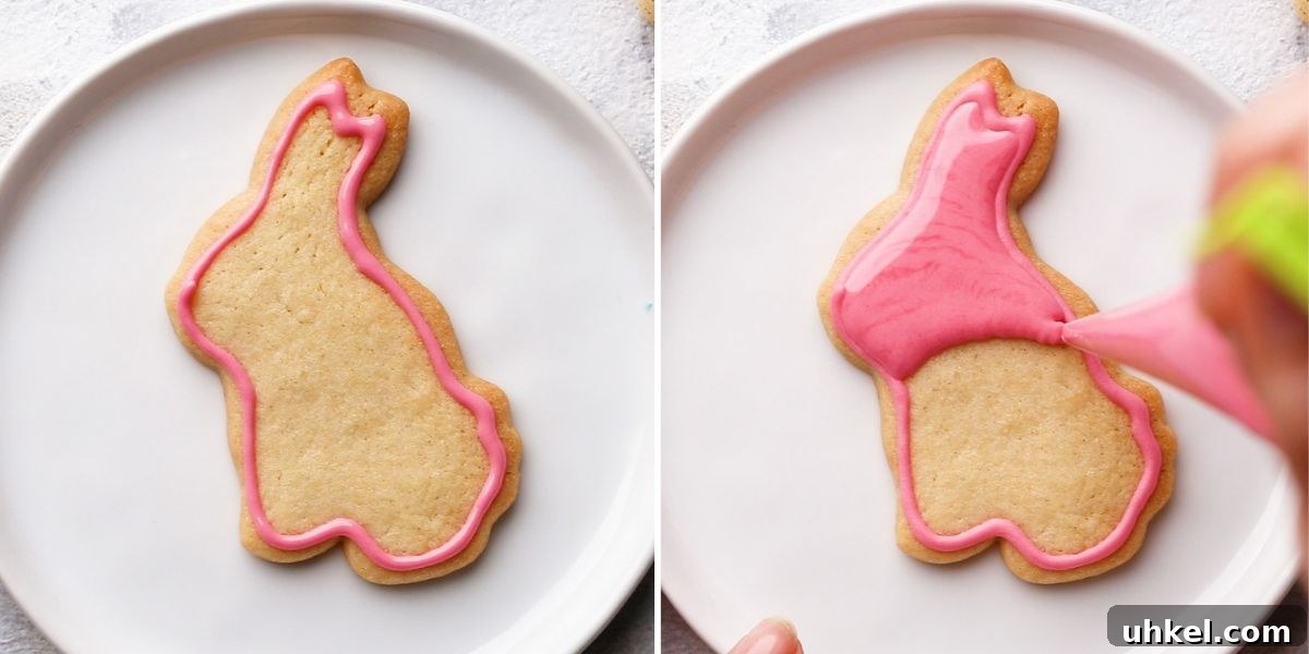 Easter Sugar Cookie Recipe with Simple Decorating Ideas 7 overhead shots showing the process of decorating Easter sugar cookies