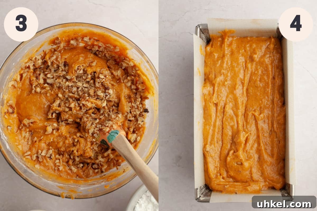 Maple-Glazed Pumpkin Walnut Bread Recipe 5 Pumpkin walnut bread in a bowl and a loaf pan.
