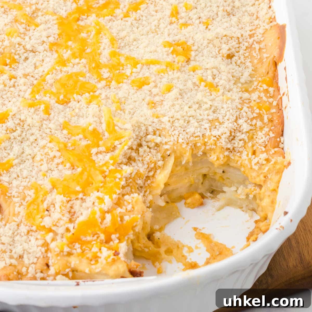 15 Perfect Side Dishes to Serve with Ham This Holiday 3 Closeup view of the recipe showing the layers of creamy au gratin potatoes.