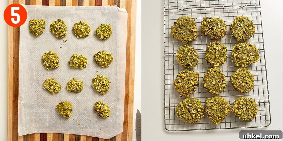 Authentic Italian Pistachio Cookies Recipe for Crispy, Nutty Treats 8 Baking and cooling pistachio cookies.