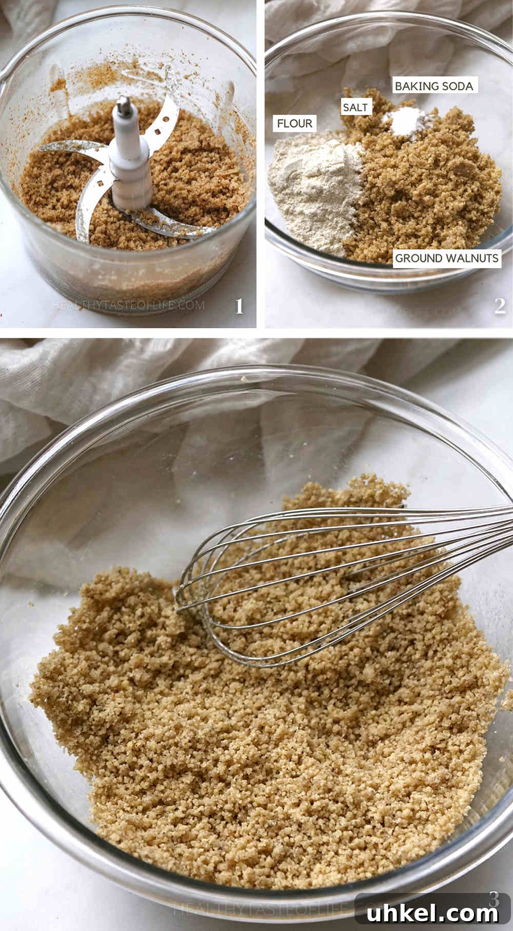 Greek-Inspired Walnut Cake with Gluten-Free Option 5 Mixing dry ingredients for the walnut cake.