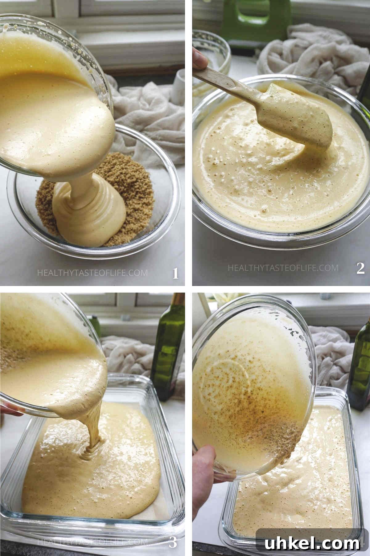 Greek-Inspired Walnut Cake with Gluten-Free Option 7 Combining dry and wet ingredients before pouring the batter into the baking sheet.