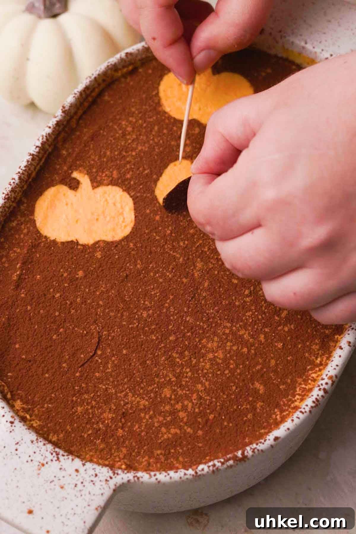Pumpkin Tiramisu Recipe: Creamy Autumn Dessert with Mascarpone 11 peeling off pumpkin decals on tiramisu