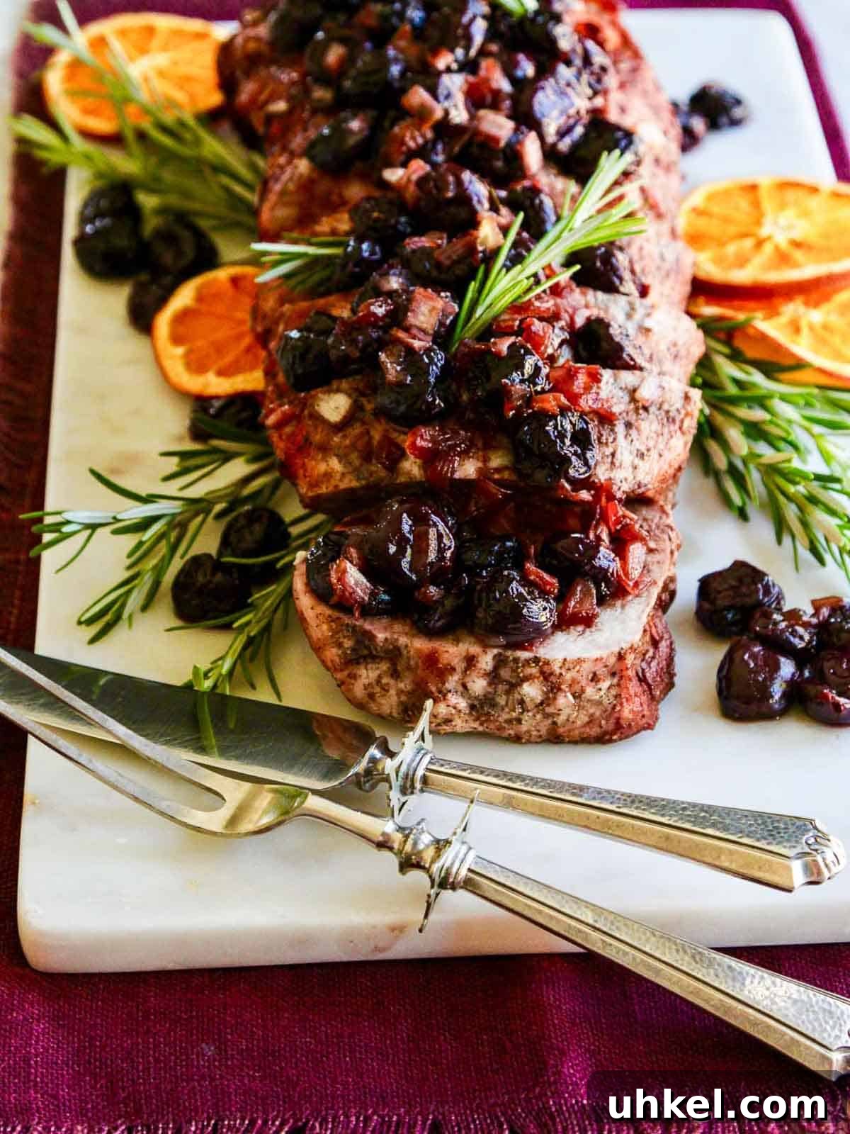 Cherry pork loin with carving set