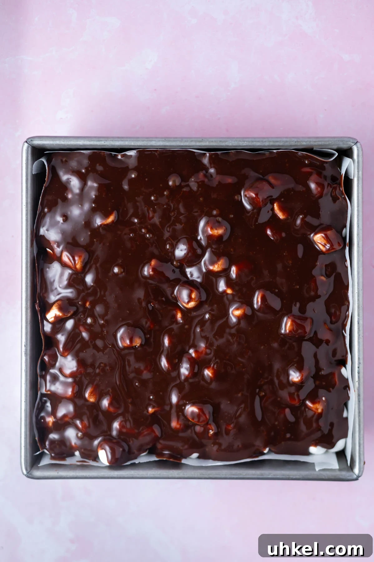 chocolate ganache poured over mini marsmallows