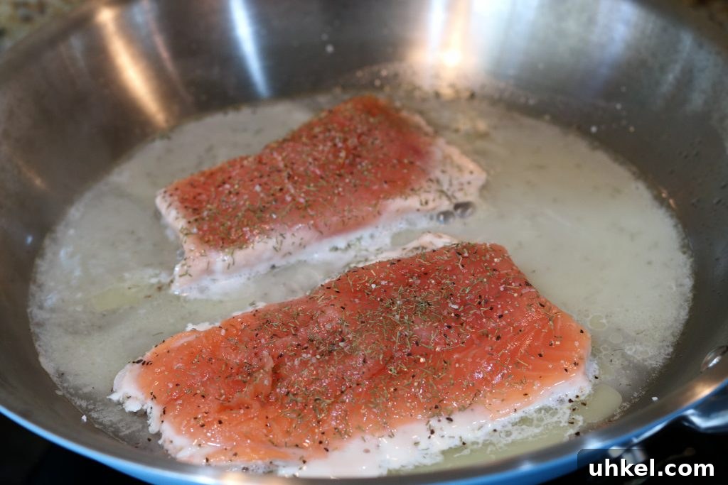 Chilled Poached Salmon Salad with Creamy Dill Dressing 3 Poaching salmon in wine and butter