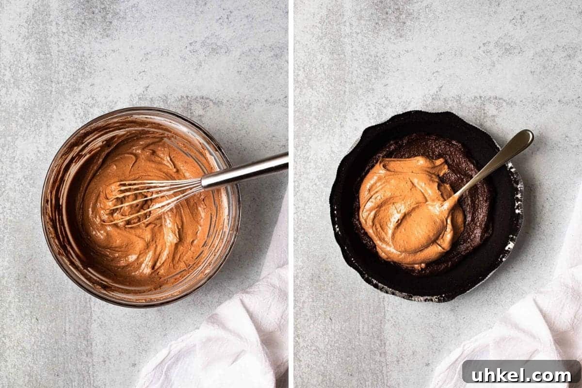 No-Bake Chocolate Pudding Pie with Cool Whip and Jell-O 5 2 photo collage-pudding in a bowl with a whisk and being spread in crust.