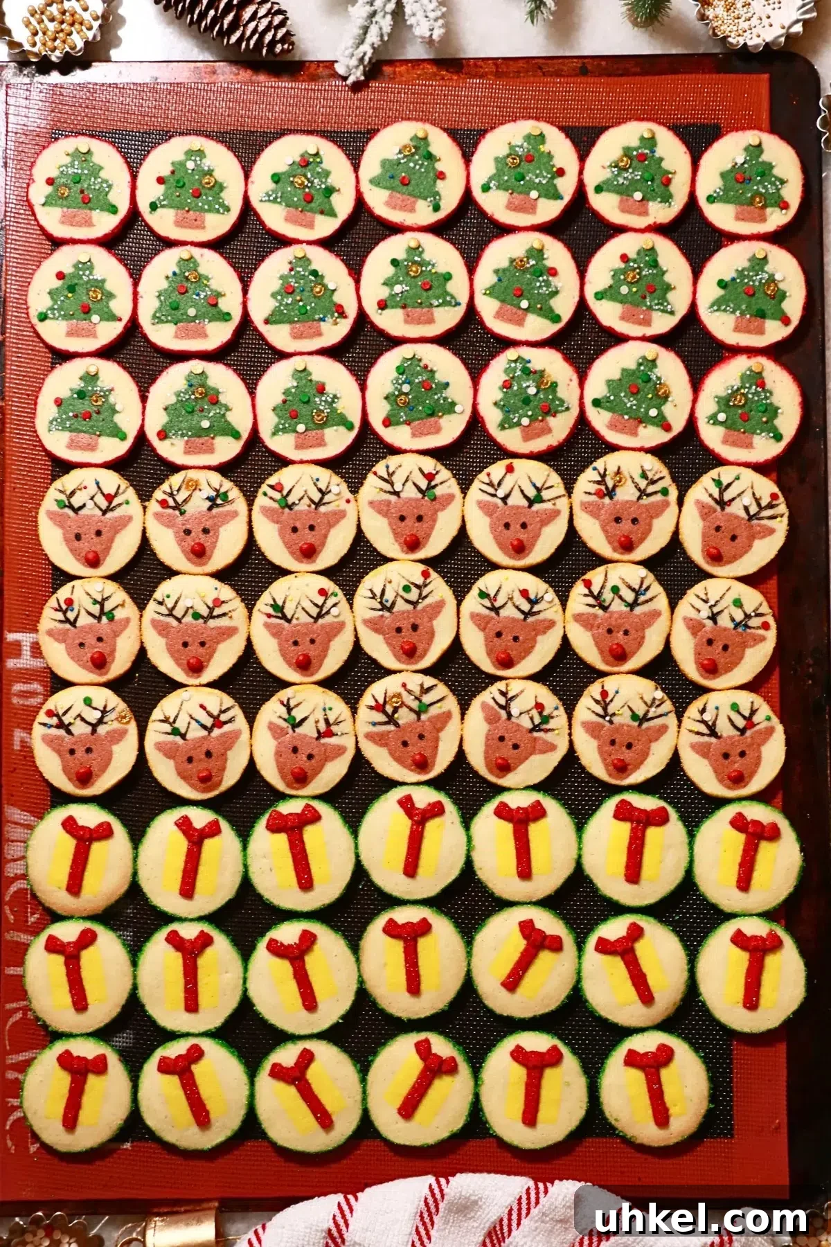 7 Pro Tips for Baking Perfect Cookies Every Time 8 homemade slice-and-bake Christmas cookies on a baking sheet