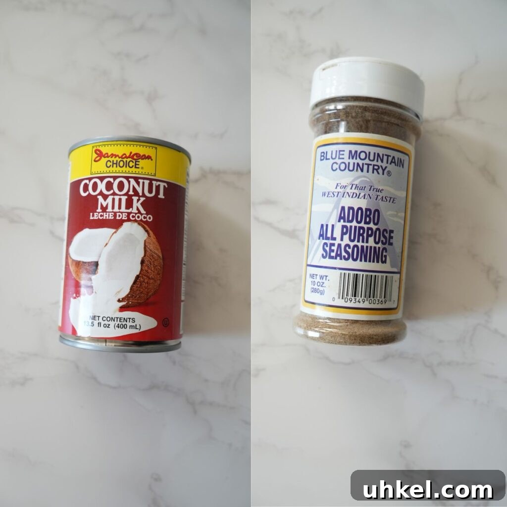 Authentic Jamaican Curry Chicken Recipe: Rich Island Flavor 4 can of coconut milk and bottle of adobo all purpose seasoning.