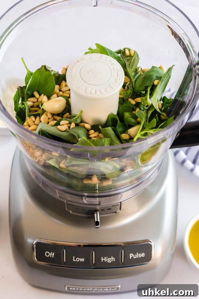 Classic Basil Pesto Recipe: Fresh, Vibrant Sauce for Pasta & More 6 all the ingredients to make pesto in a food processor