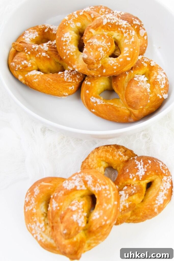 pretzels in a bowl on white table 