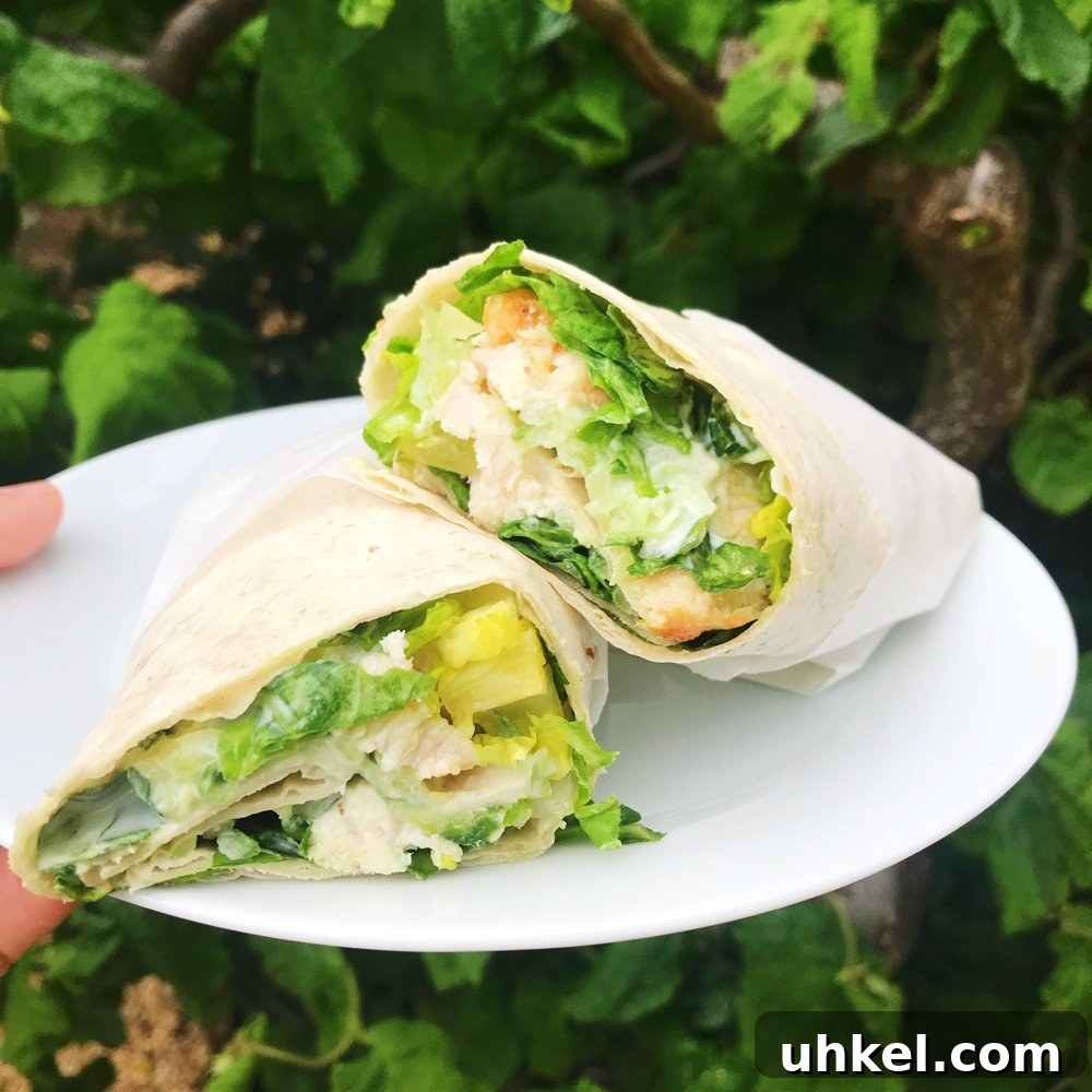 30-Minute Family Dinner Recipes Your Whole Family Will Love 16 chicken and tzatziki wrap on a white plate held in front of a large green bush