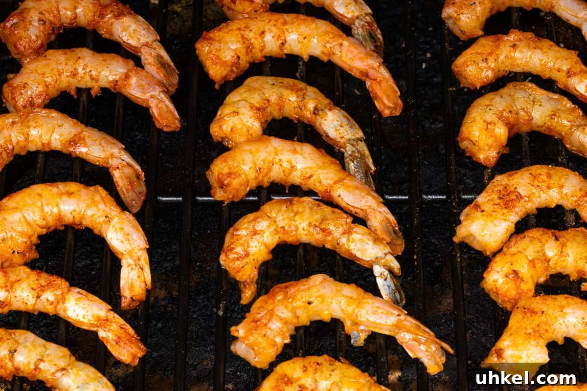 Smoked Shrimp Recipes: How to Smoke Shrimp Perfectly 9 Rows of shrimp on grill cooking.