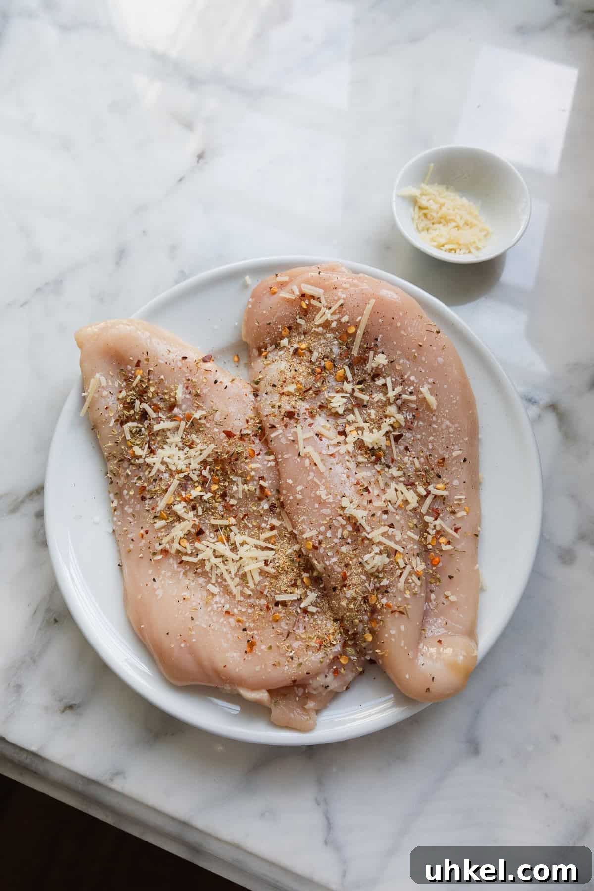 Olive Garden Chicken and Broccoli Copycat Recipe 4 Raw chicken with seasonings.
