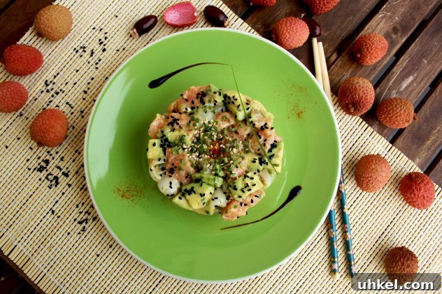 Salmon Avocado Salad with Lychee and Sesame Dressing