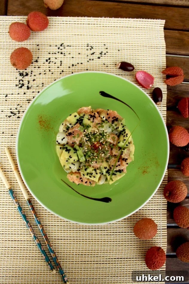 Salmon Avocado Salad with Lychee and Sesame Dressing