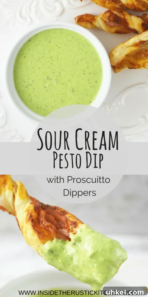 Sour Cream Pesto Dip with Prosciutto Dippers Pin Sour cream pesto dip with prosciutto dippers