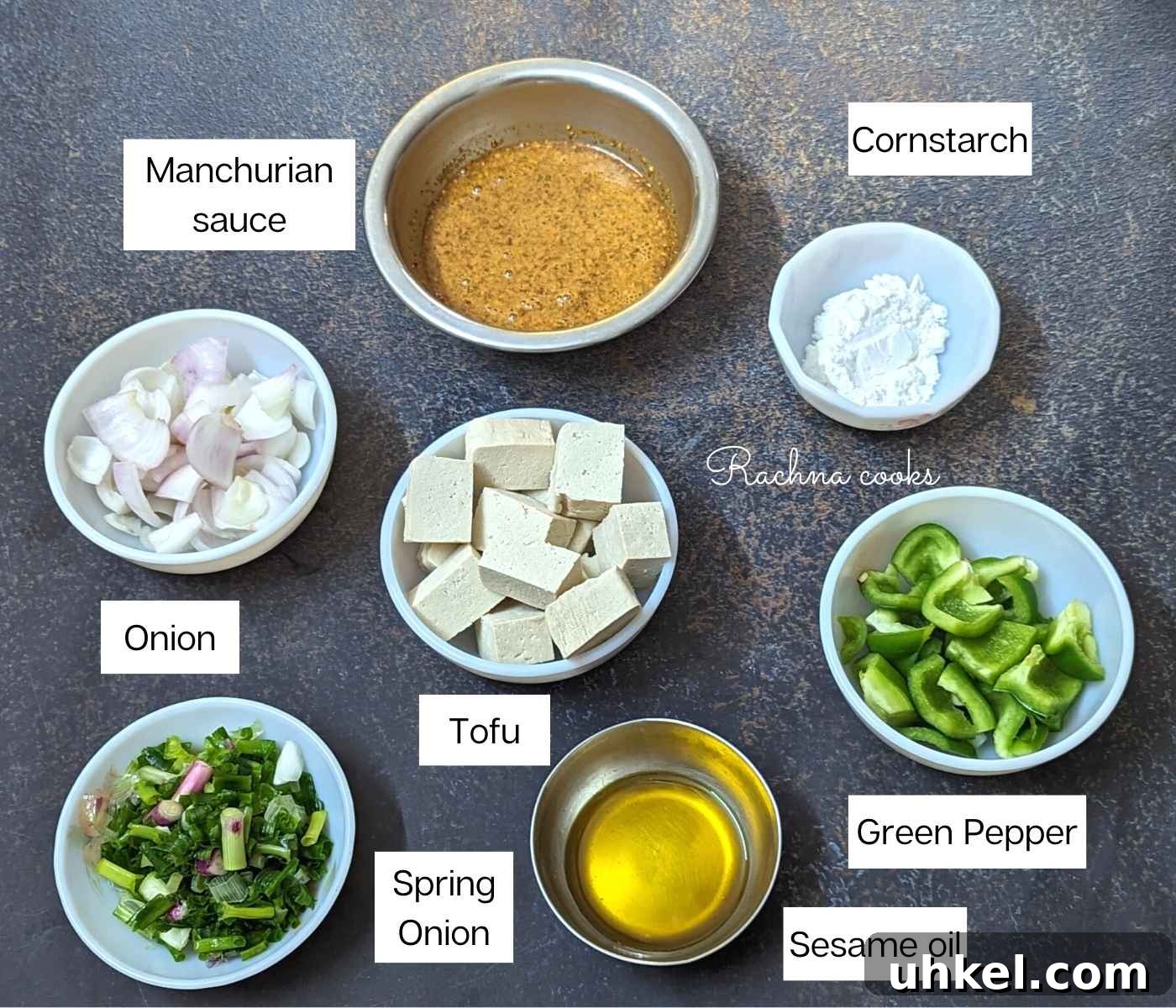Crispy Tofu Manchurian with Spicy Indo-Chinese Sauce 4 The ingredients for making tofu manchurian