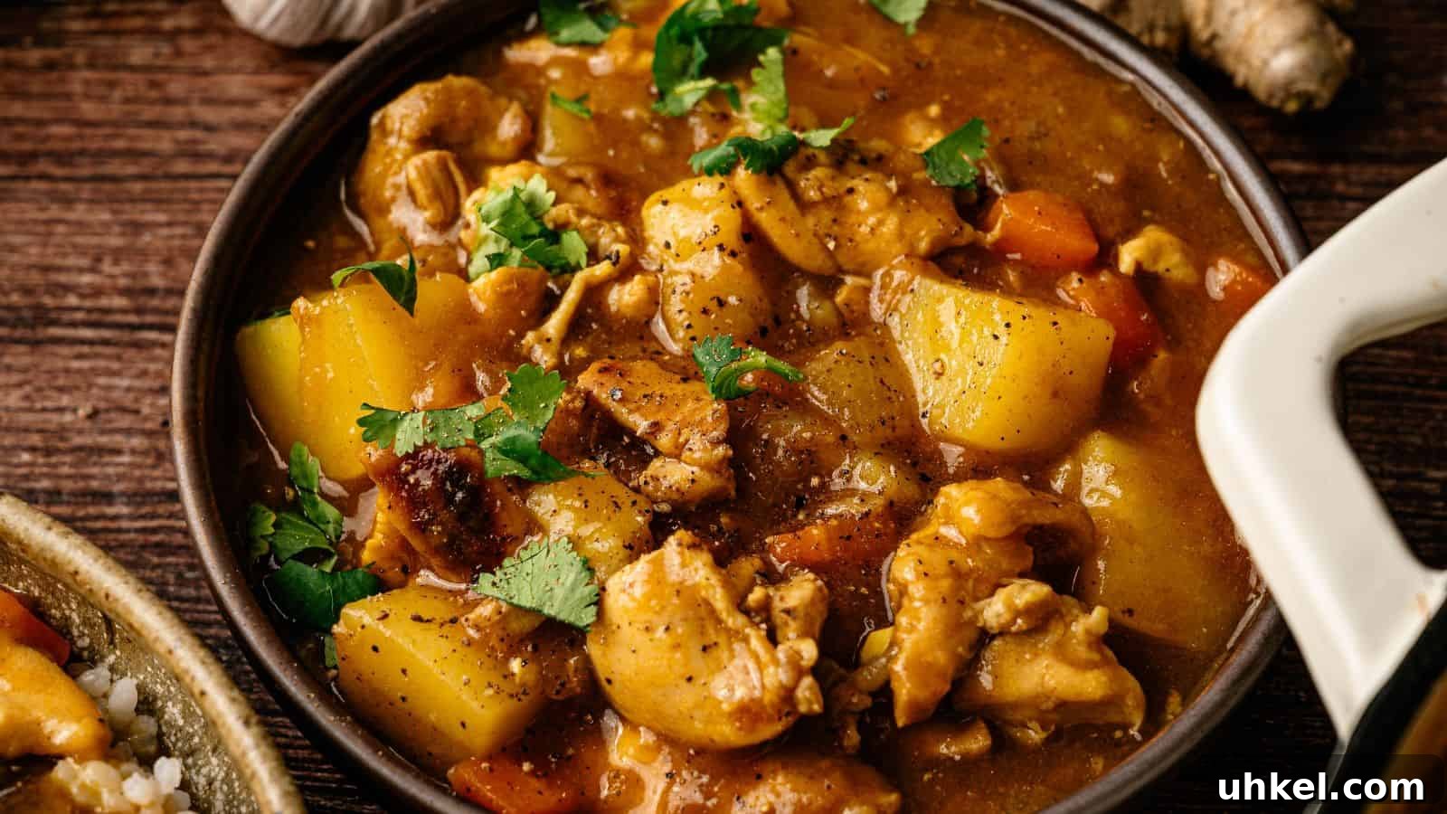 23 Spring Dinner Recipes to Lighten Up Heavy Weeknight Meals 24 A bowl of chicken stew with chunks of potato and carrot, garnished with chopped cilantro, on a wooden surface.