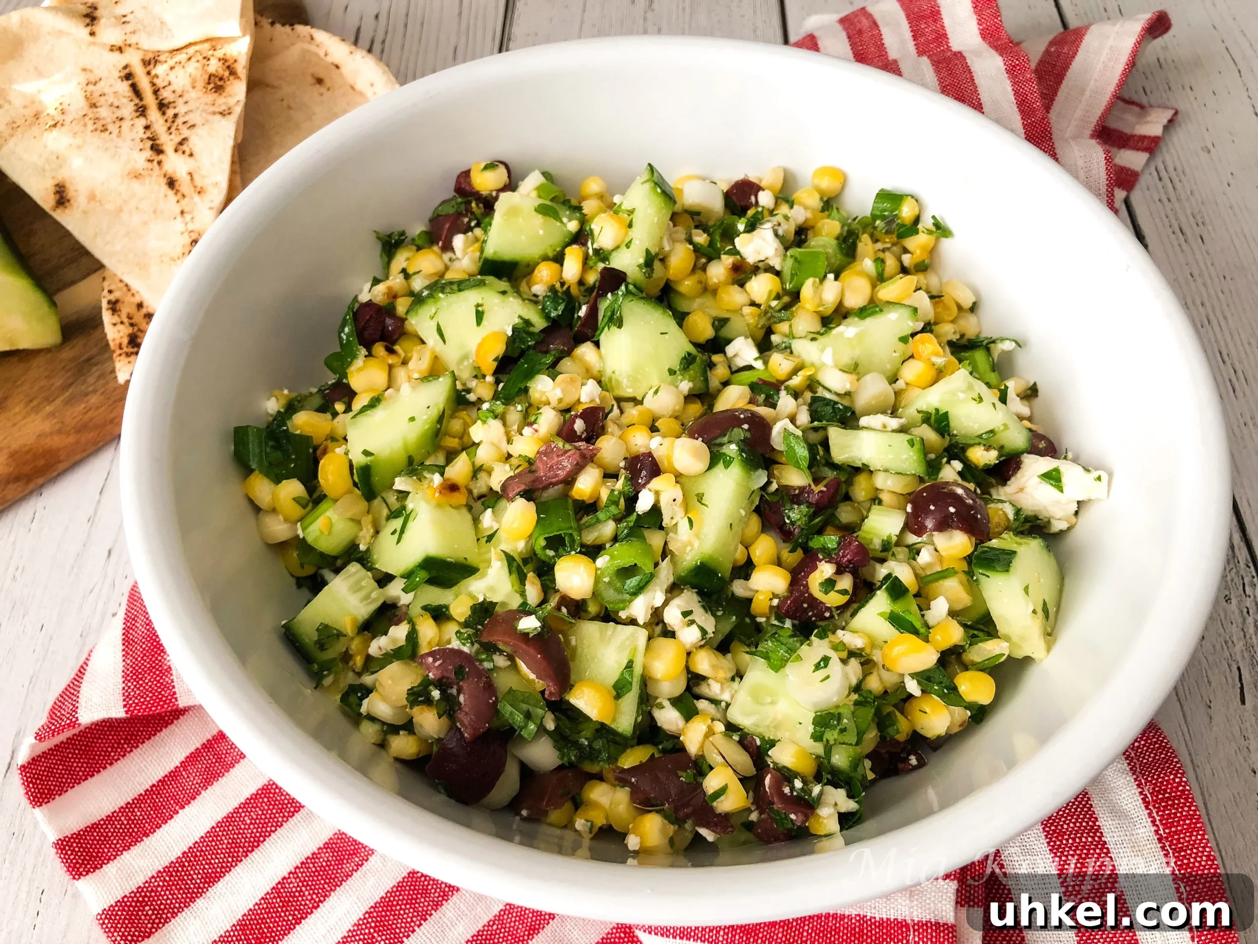 Grilled Corn, Cucumber & Feta Salad with Lemon Herb Dressing 2 Grilled corn, cucumber and feta salad