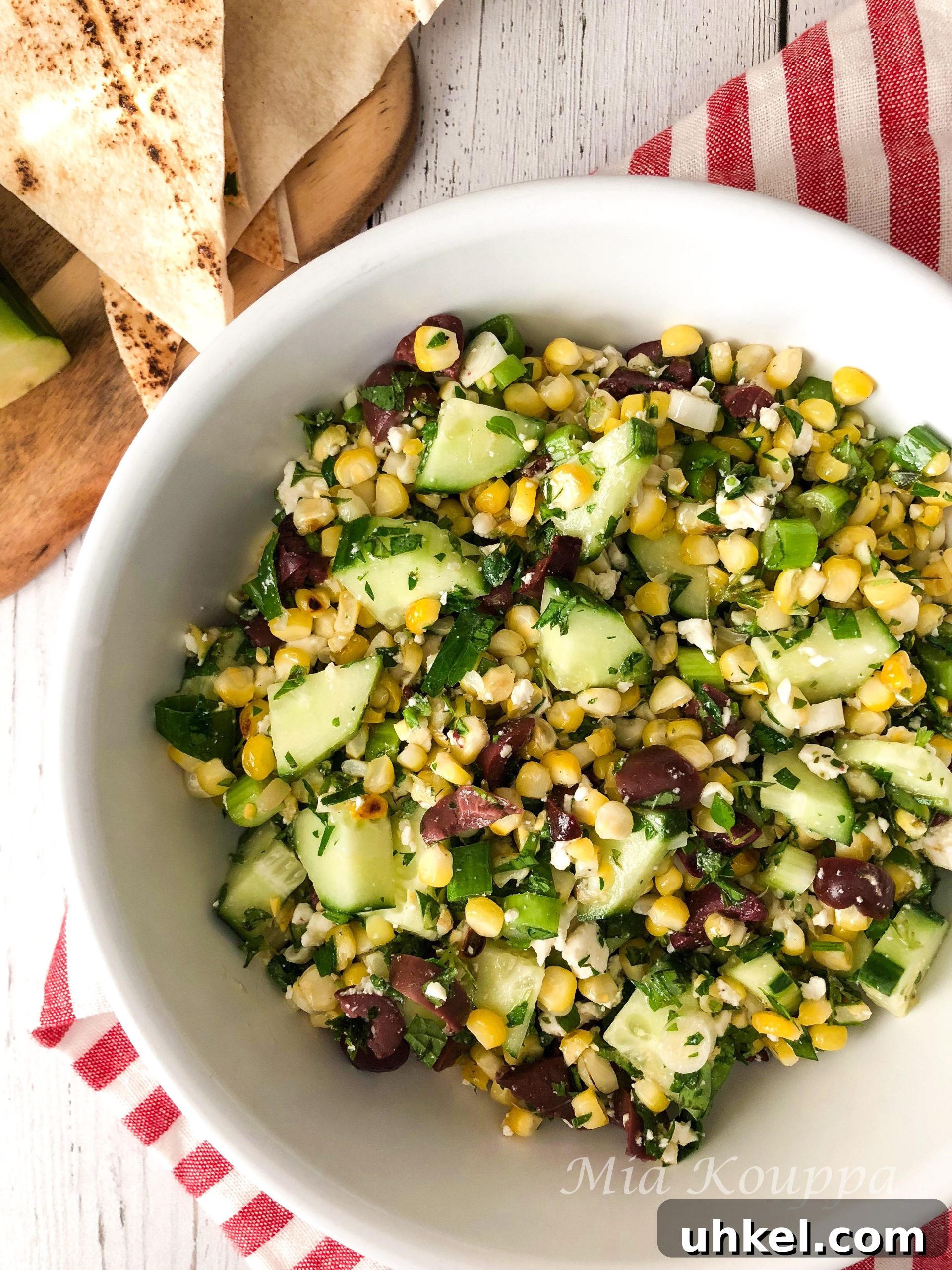 Grilled Corn, Cucumber & Feta Salad with Lemon Herb Dressing 5 Grilled corn, cucumber and feta salad