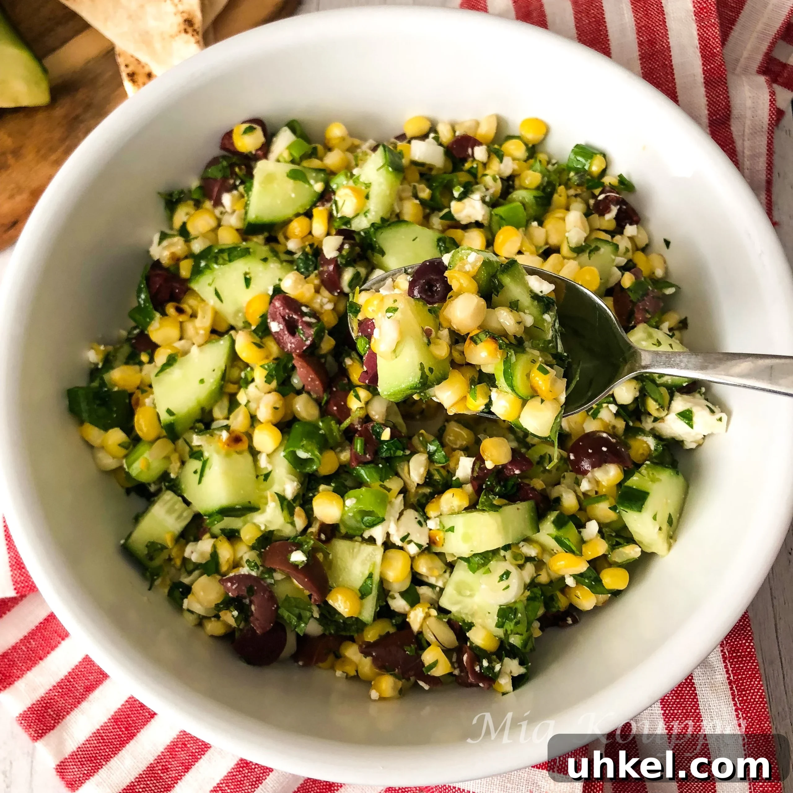 Grilled Corn, Cucumber & Feta Salad with Lemon Herb Dressing 6 Grilled corn, cucumber and feta salad